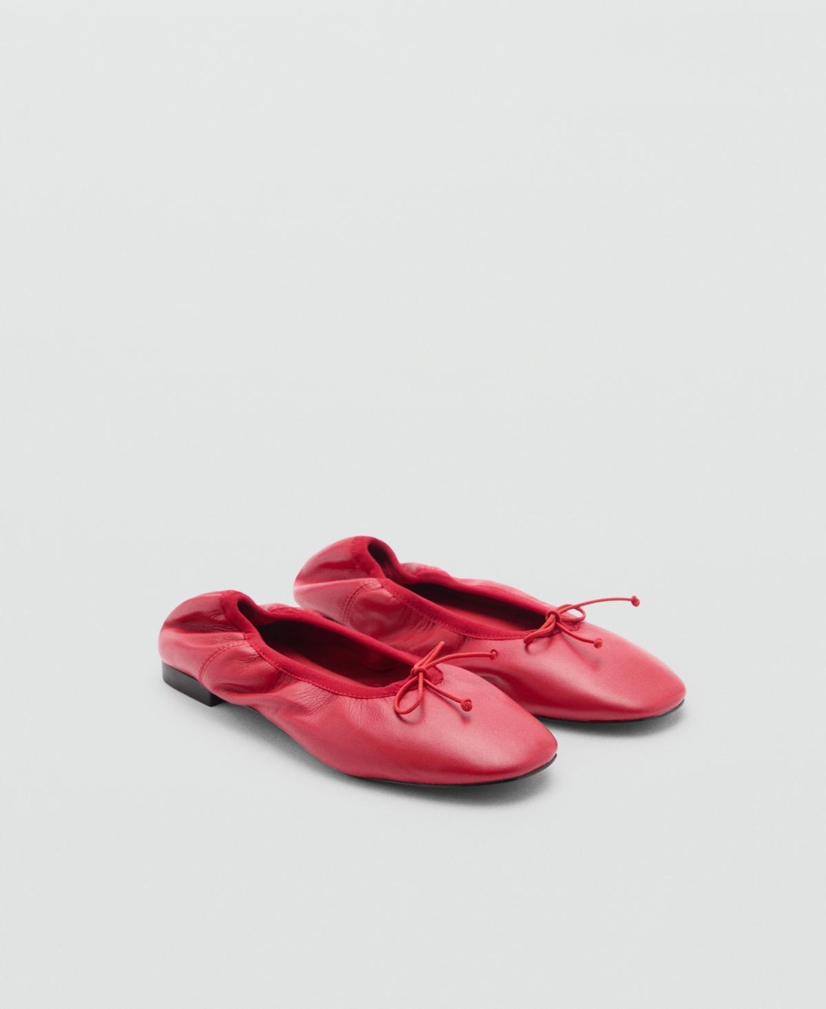 Mango Womens Bow Detail Leather Ballet Flats product image