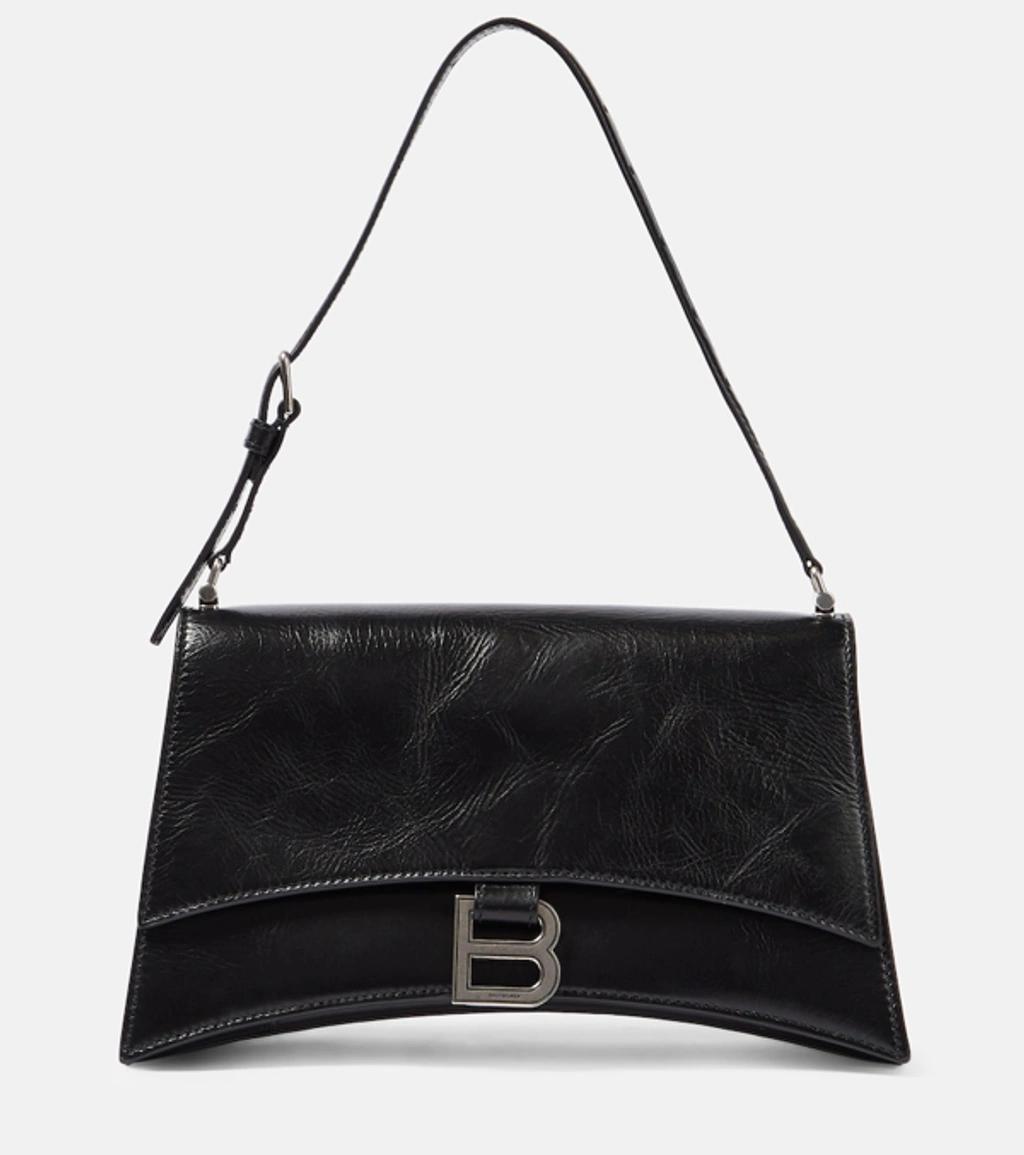 BALENCIAGA Crush Small Leather Shoulder Bag In Black Product Image