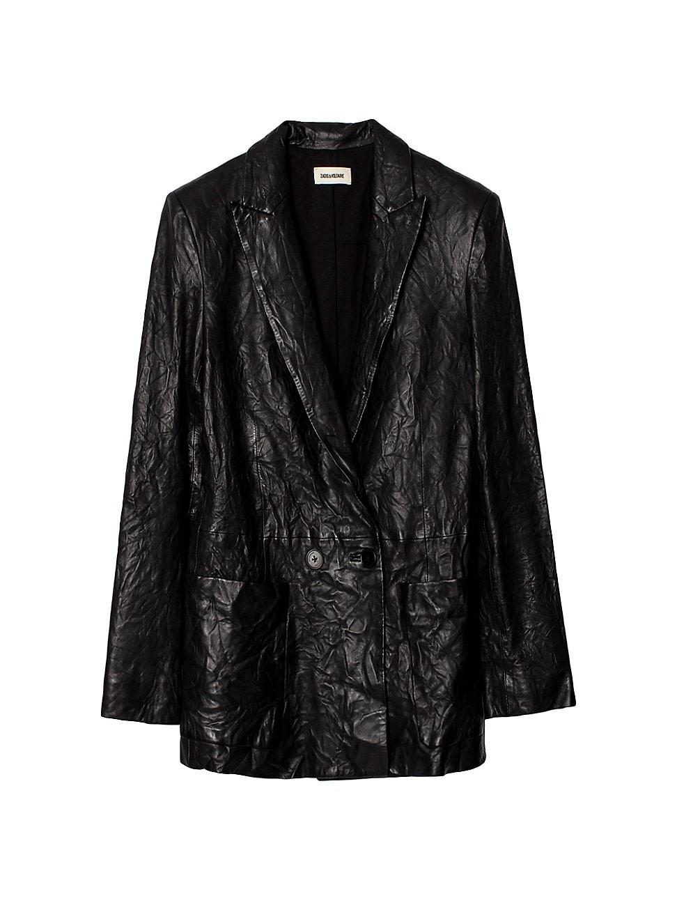 Womens Visko Cuir Froisse Leather Blazer Product Image