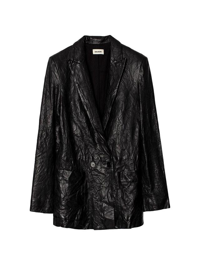 Womens Visko Cuir Froisse Leather Blazer Product Image