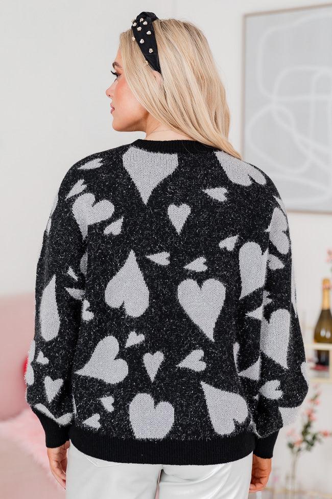 Always Be Mine Black And Silver Shimmer Heart Sweater FINAL SALE Product Image