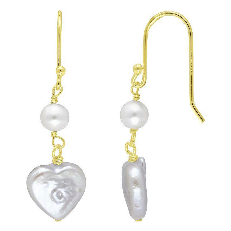 Aleure Precioso 18k Gold Over Silver Heart Shaped Freshwater Cultured Pearl Drop Earrings, Womens, Gold Tone White Product Image