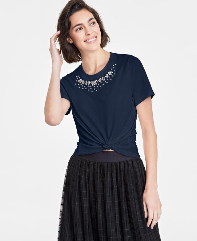 On 34th Womens Embellished-Neck T-Shirt, Created for Macys Product Image