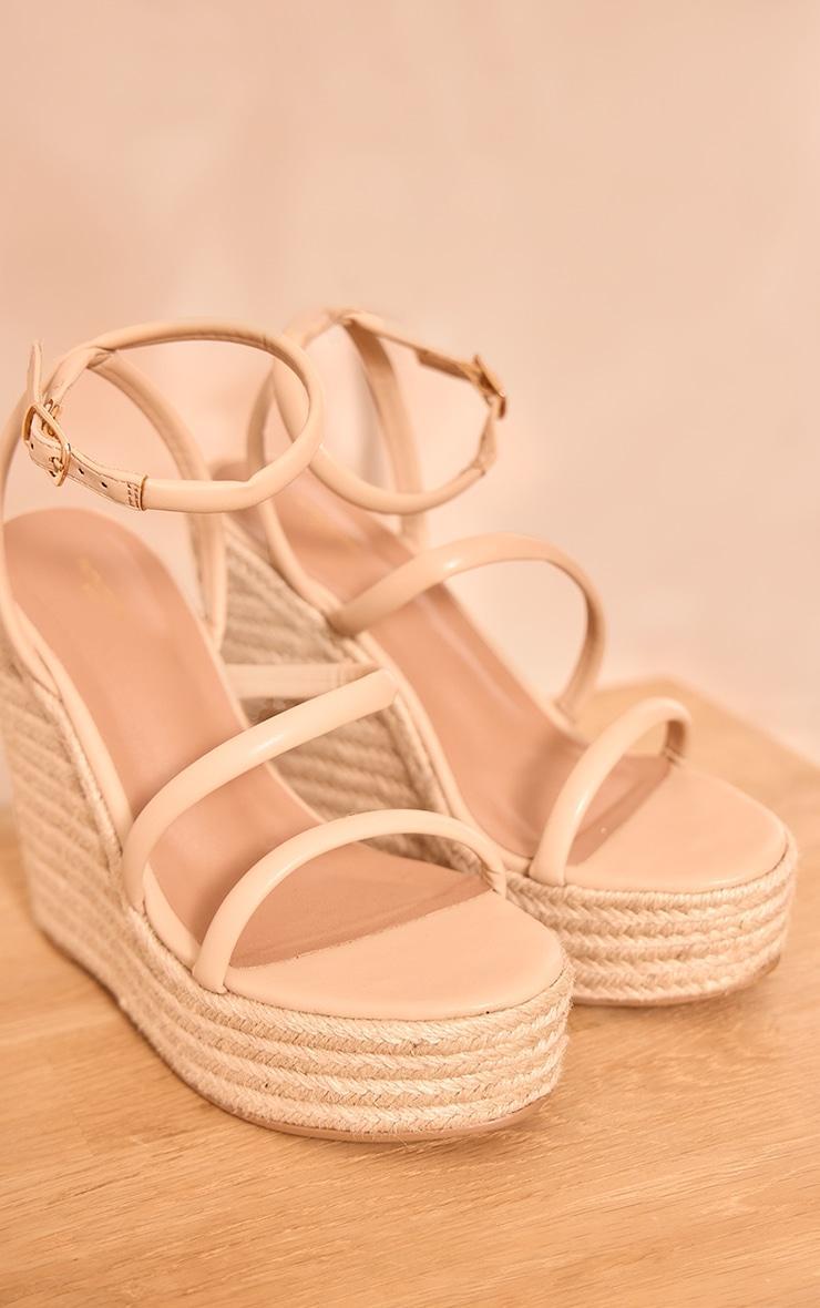 Nude Wide Fit PU Round Toe Asymmetric Strap Platform Heeled Wedges Product Image