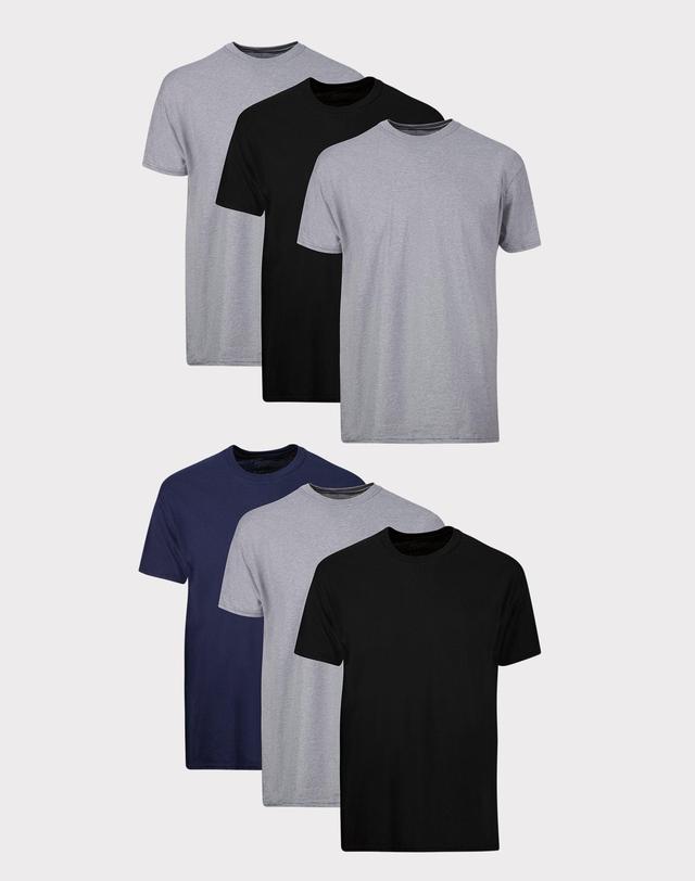 Hanes Mens T-Shirt Pack, Moisture-Wicking Stay-Tucked Undershirts, Black/Grey/Blue, 6-Pack Product Image