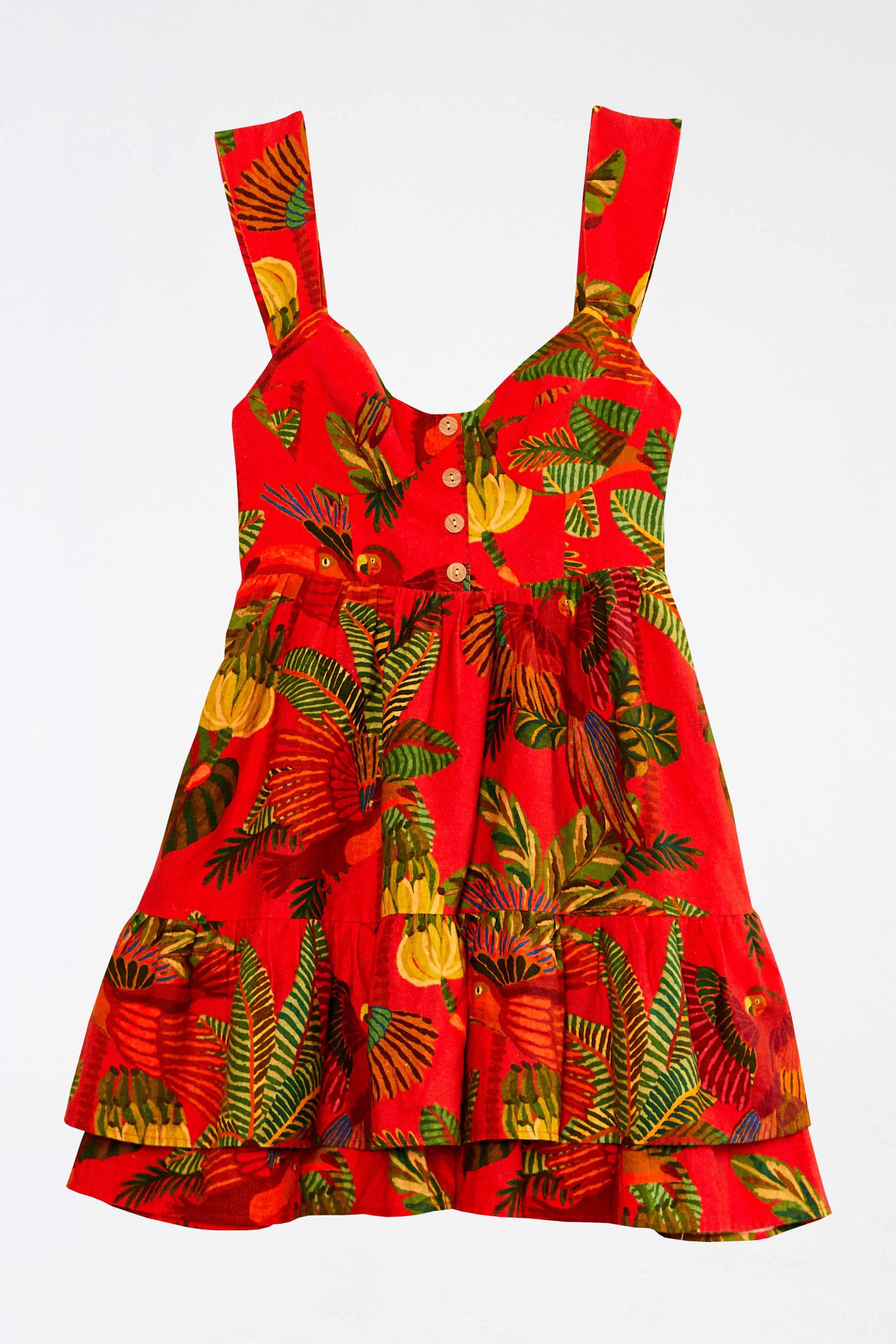 Red Forest Birds Mini Dress Product Image