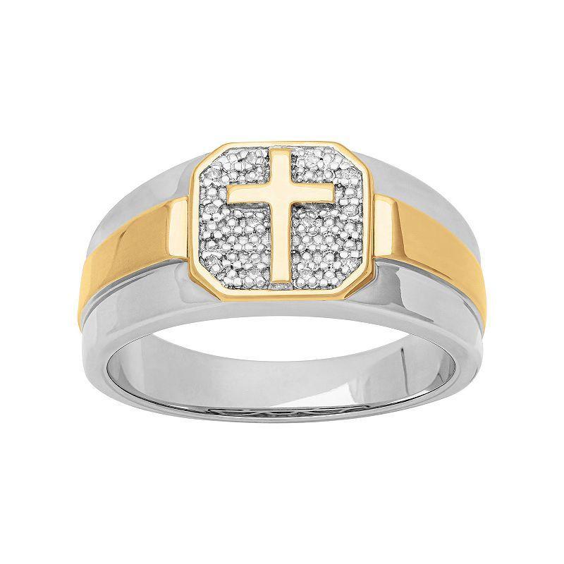 AXL 18k Gold Over Sterling Silver Diamond Accent Mens Cross Ring Two Tone Product Image