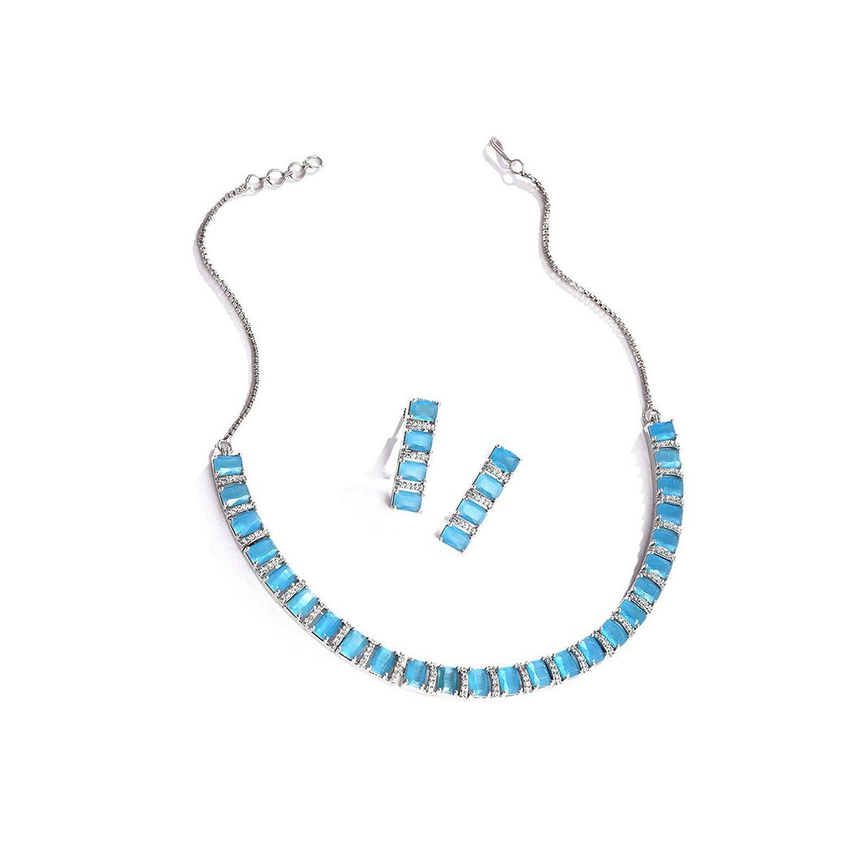 Sohi Womens Blue Crystal Bling Necklace And Earrings (Set Of 2) Product Image