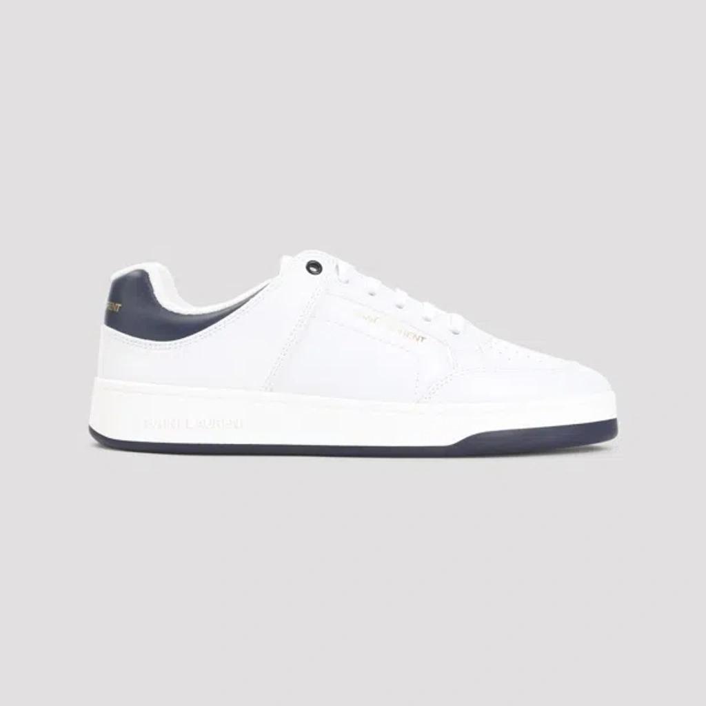 Luxury Leather Sneakers With Rubber Sole And Iconic Branding In White,blue Product Image