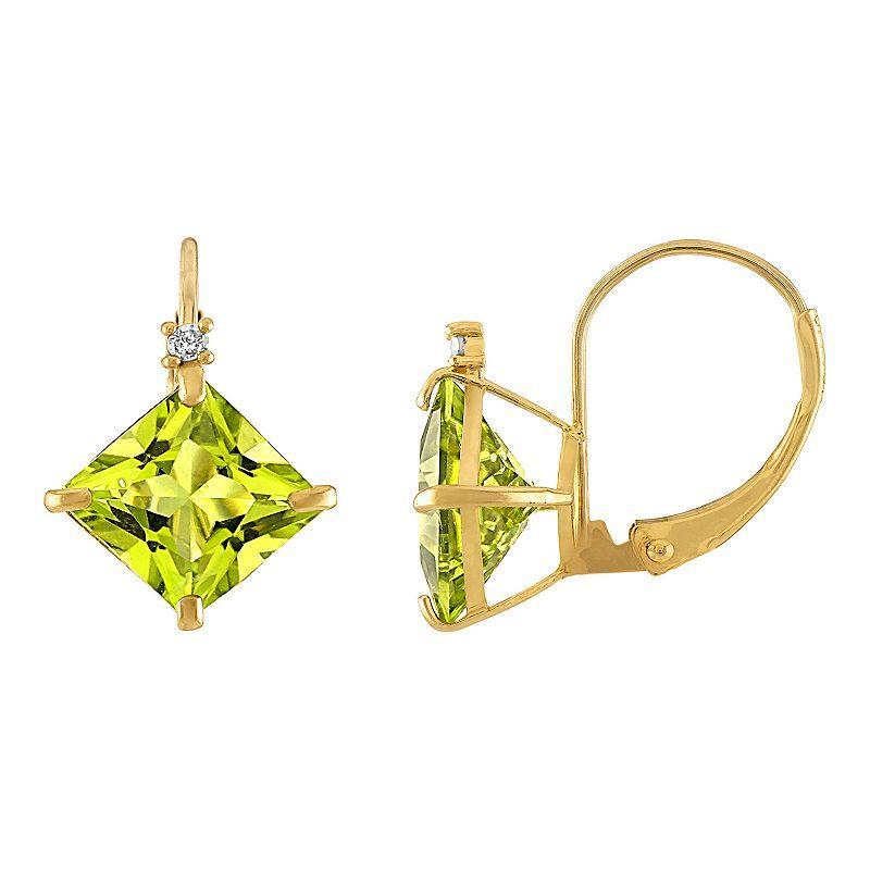 Tiara 10k Gold Peridot & Diamond Accent Leverback Earrings, Womens Product Image