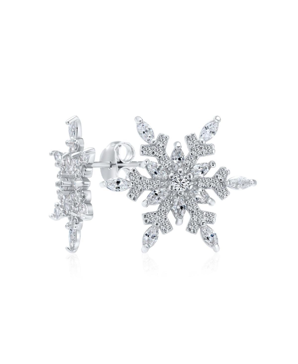 Holiday Party Flower Christmas Frozen Winter Aaa Cubic Zirconia Encrusted Cz Large Snowflake Stud Earrings For Women Teen .925 Sterling - Silve Product Image