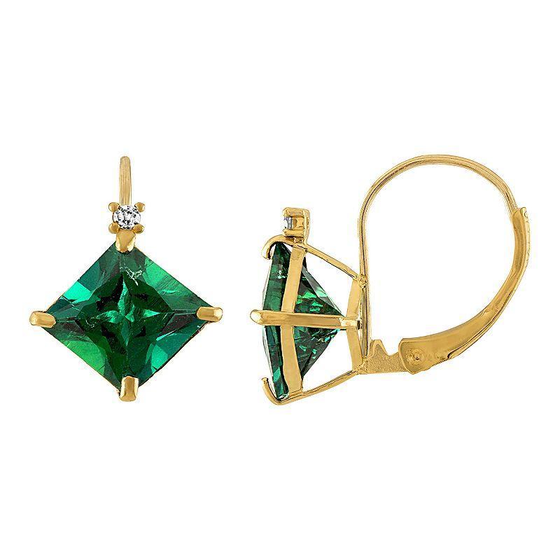 Tiara 10k Gold Lab-Created Emerald & Diamond Accent Leverback Earrings, Womens Product Image