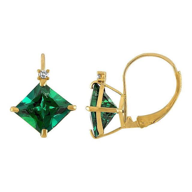 Tiara 10k Gold Lab-Created Emerald & Diamond Accent Leverback Earrings, Womens, Yellow Product Image