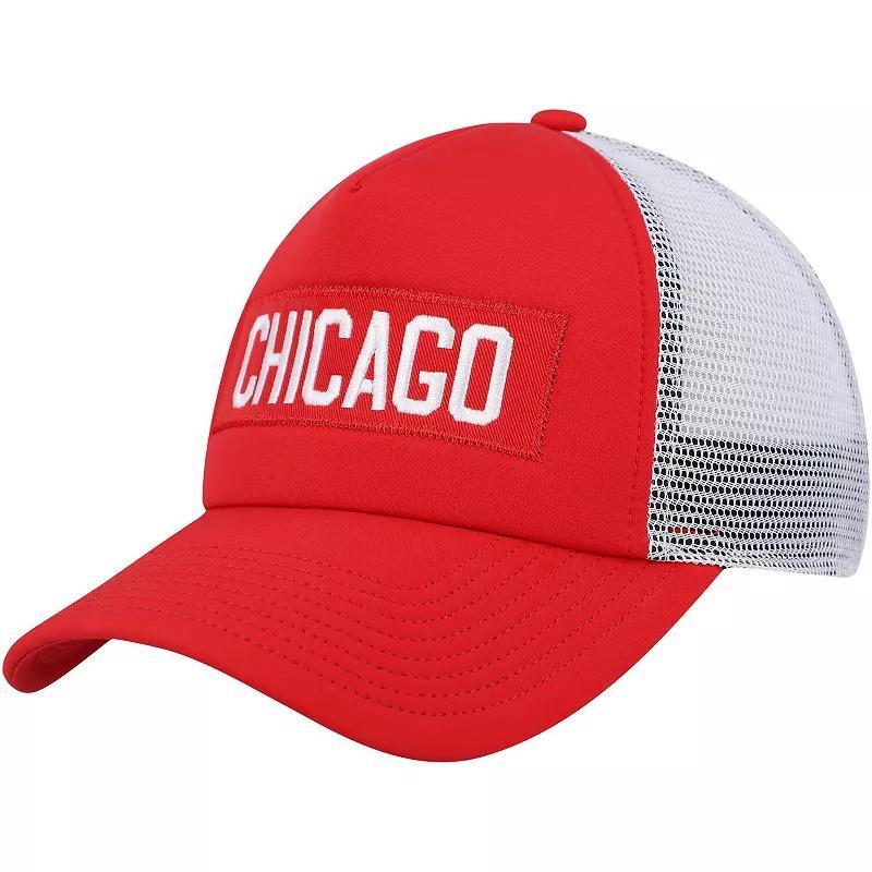 Mens adidas /White Chicago Blackhawks Team Plate Trucker Snapback Hat Product Image