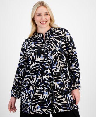 Plus Size Printed Blouson-Sleeve Tunic Product Image