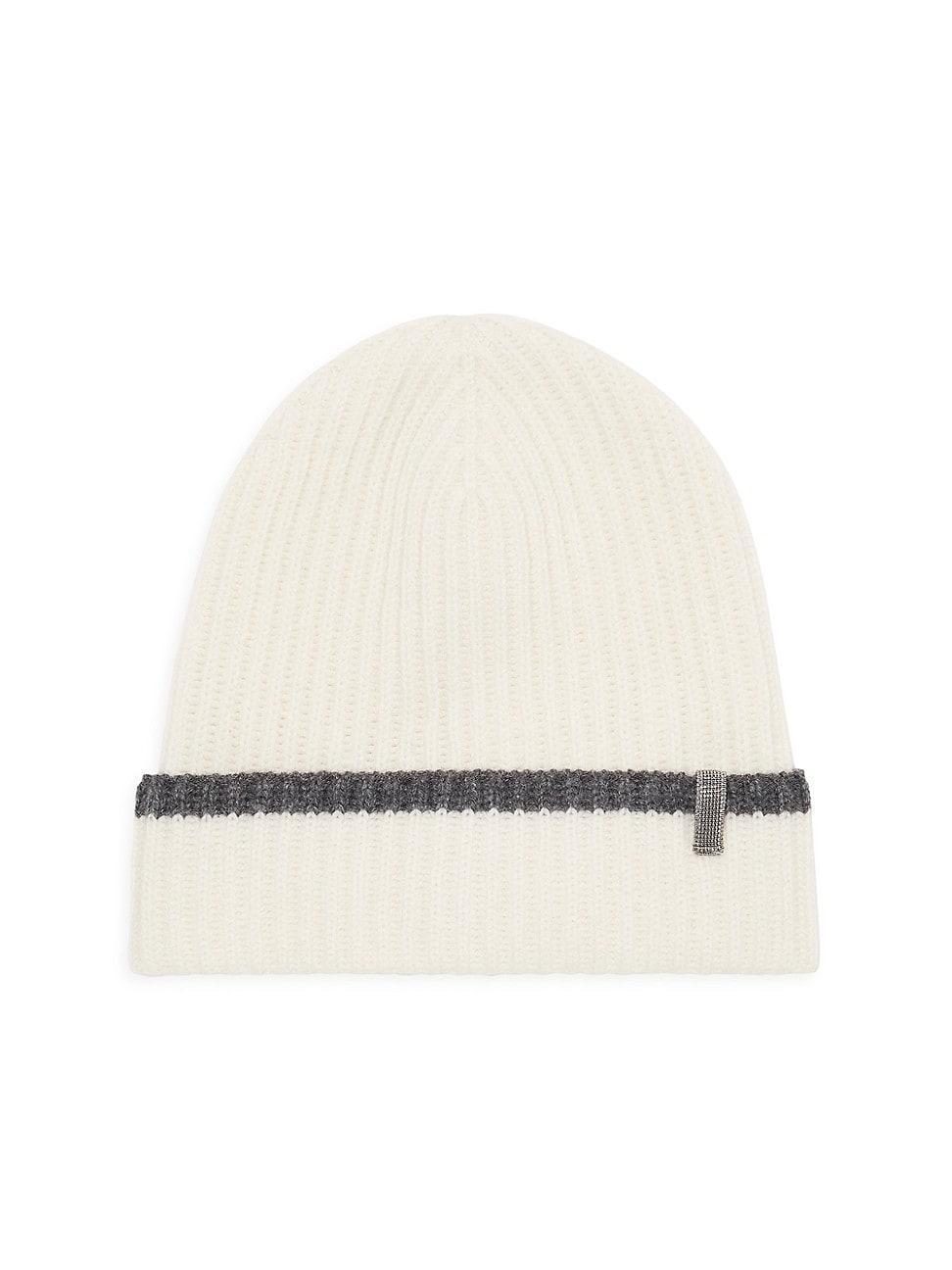 Womens Cashmere English Rib Knit Beanie with Monili Product Image