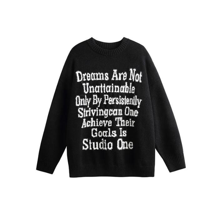 Crew Neck Lettering Oversized Sweater Product Image