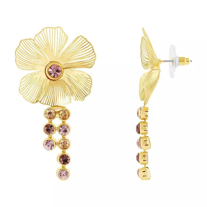 Emberly Gold Tone Pink Glass Textured Flower Drop Earrings, Womens, Yellow Product Image