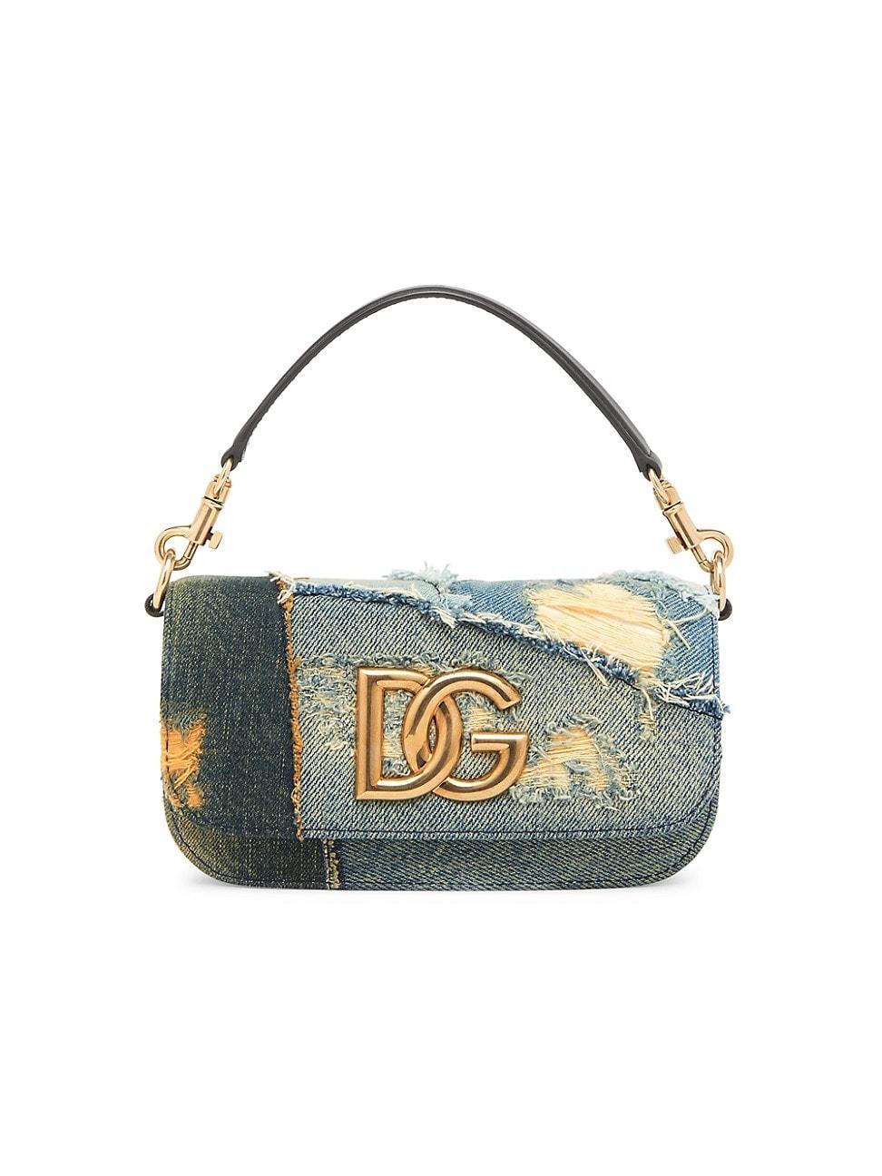 Womens Distressed Denim Logo Shoulder Bag Product Image