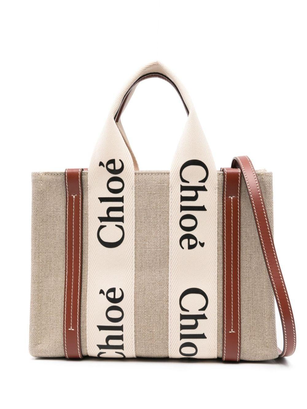 Woody Small Canvas Tote In Brown Product Image