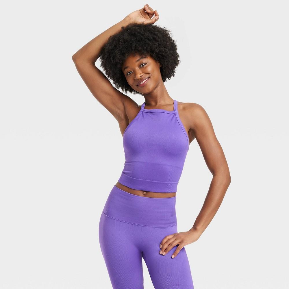 Womens Seamless Rib Cropped High Neck Tank Top - All In Motion Purple XS Product Image