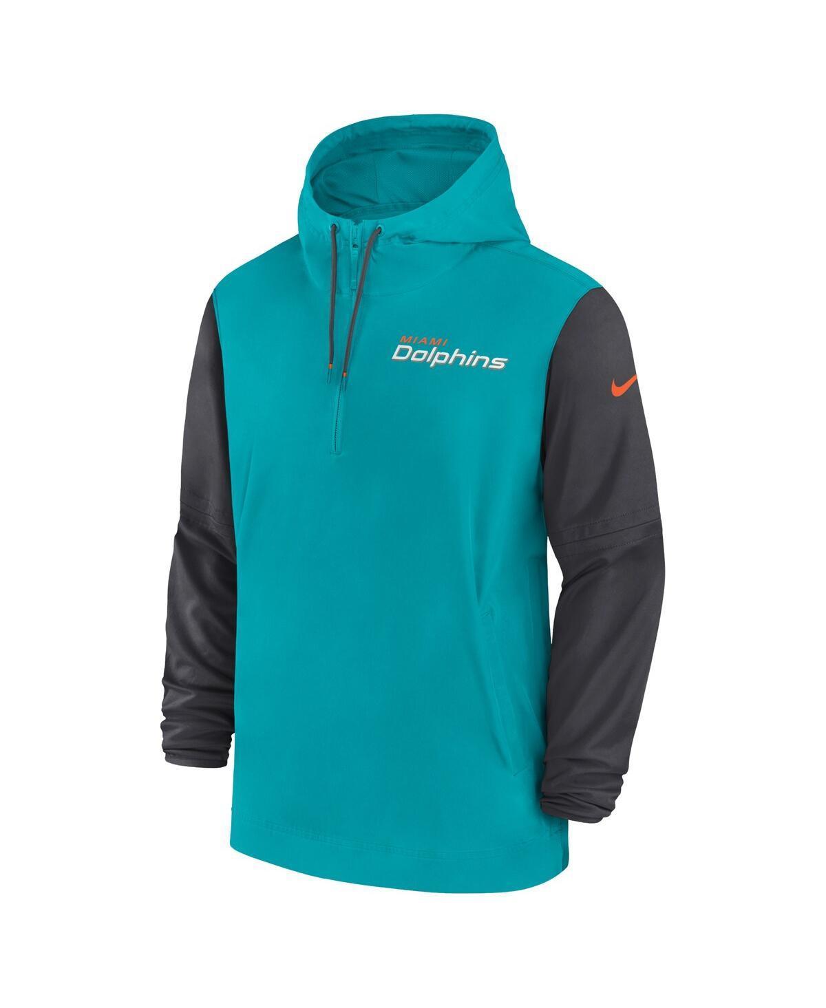 NIKE Men's Aqua/anthracite Miami Dolphins 2024/25 Sideline Pre-game Player 1/2-zip Hoodie Jacket In Green Product Image