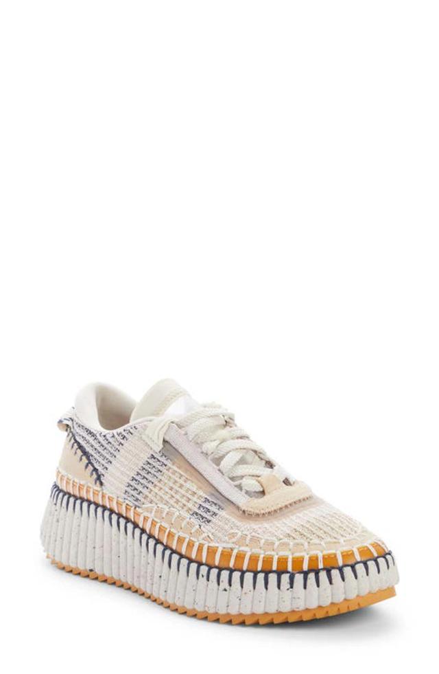 CHLOÉ Nama Embroidered Suede And Recycled-mesh Sneakers In Multicolor Product Image