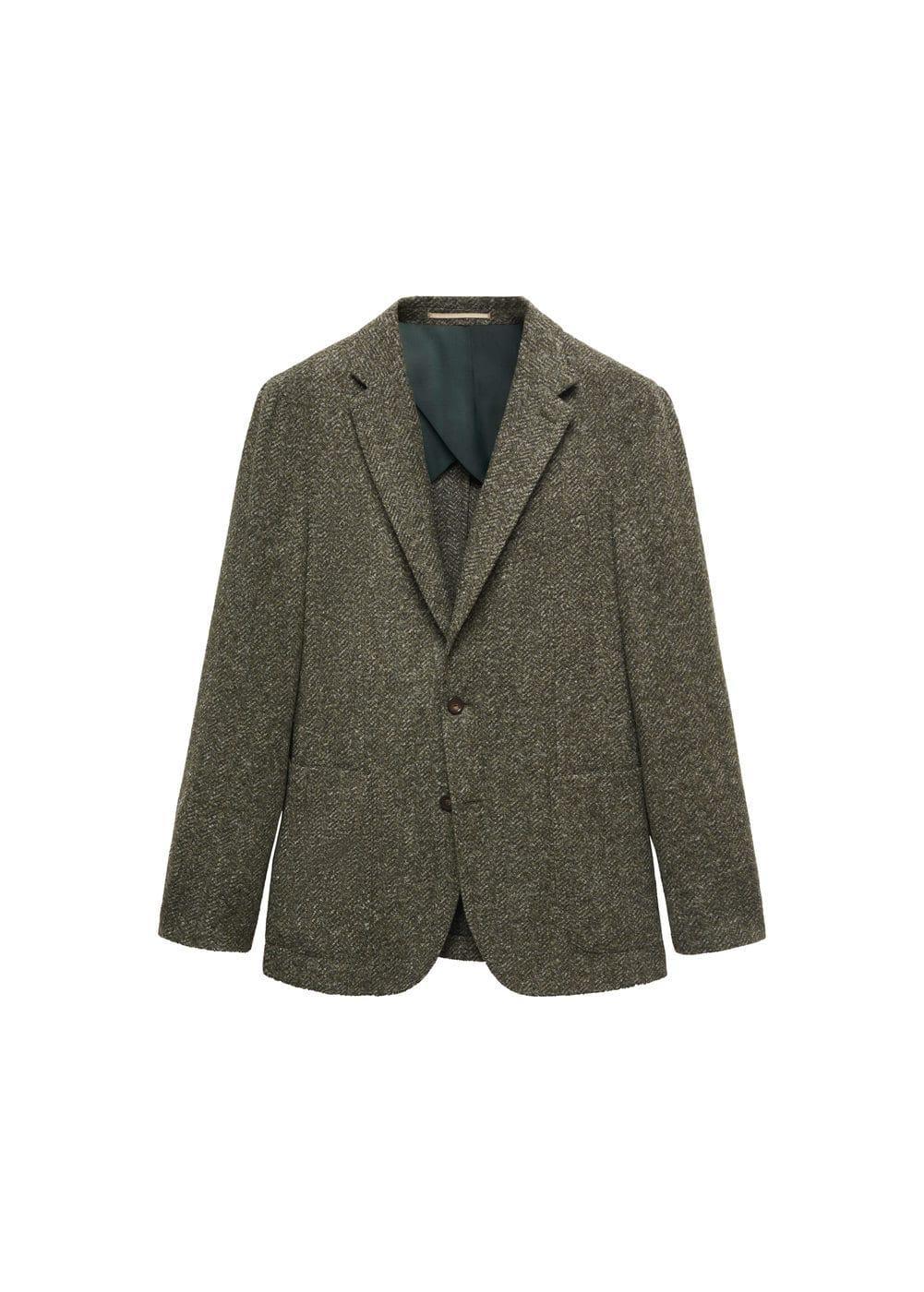 MANGO MAN - Herringbone print virgin wool blazer pastel greenMen Product Image