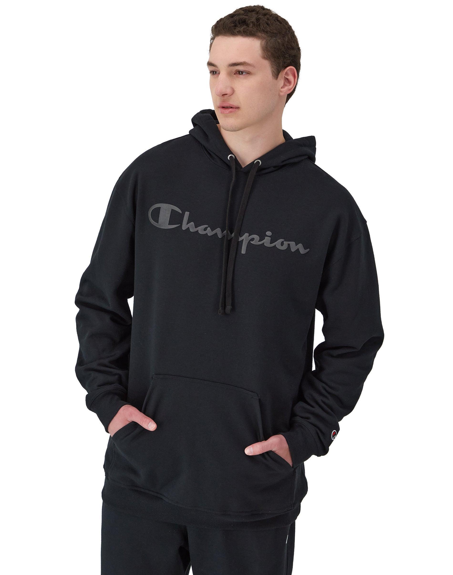 Mens Champion Powerblend Fleece Hoodie, Classic Script Logo (Big & Tall) Picante Pink 4XB Product Image