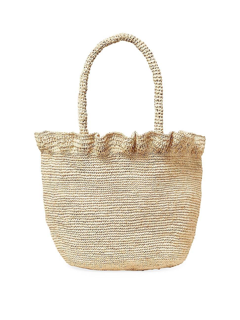 Womens Raffia Ruffled Woven Tote Bag product image