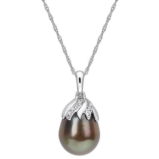 Stella Grace 14k White Gold Tahitian Cultured Pearl & Diamond Accent Drop Pendant Necklace, Womens Black Product Image