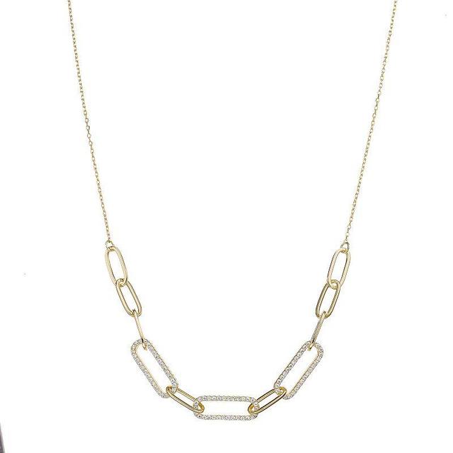 14k Gold Over Sterling Silver Cubic Zirconia Elongated Chain Link Necklace, Womens Gold Tone Product Image