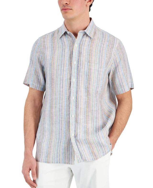 Club Room Mens Chroma Vertical Stripe Short-Sleeve Button-Front Linen Shirt, Created for Macys Product Image