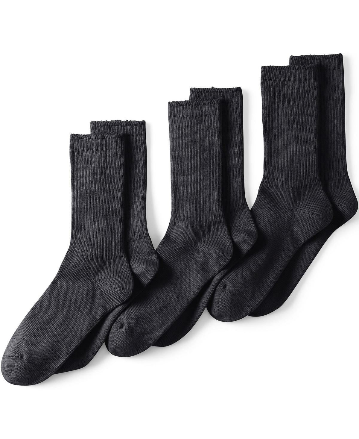 Mens Lands End Seamless Toe Cotton 3-Pack Crew Socks Pewter Grey Product Image