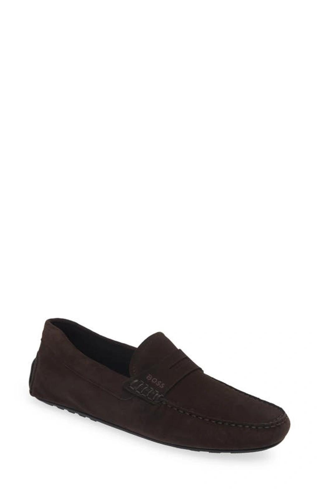 HUGO BOSS Noel Moc Toe Penny Loafer In Dark Brown Product Image