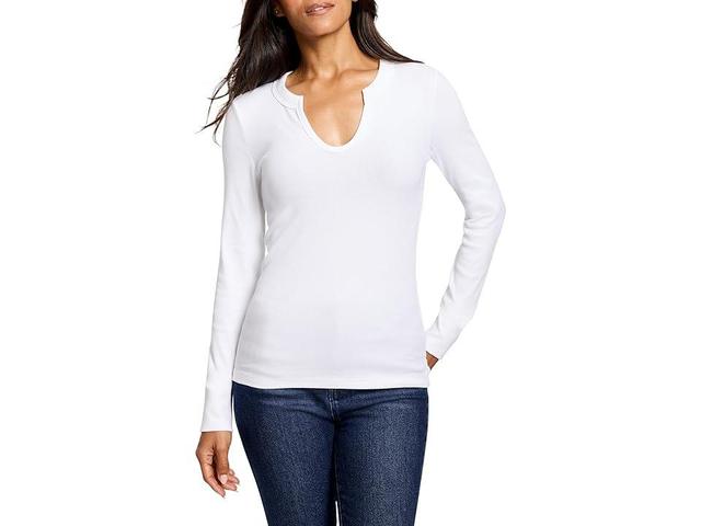 NIC+ZOE Seamed Up Split Neck Rib Tee (Paper ) Women's Clothing Product Image