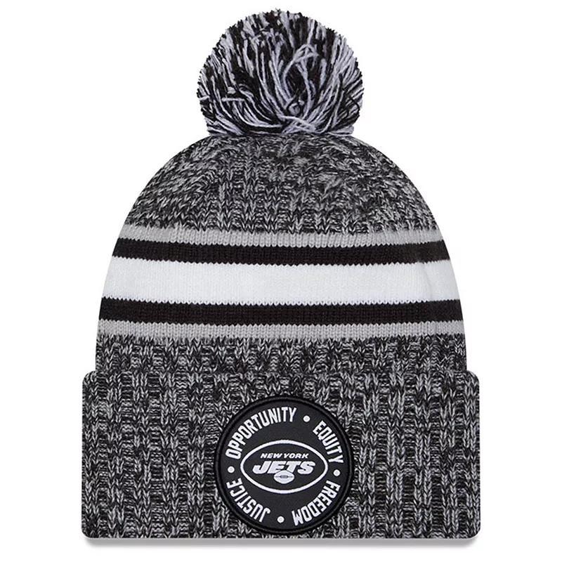 Mens New Era Heather Black New York Jets 2023 Inspire Change Cuffed Knit Hat With Pom, Grey Product Image