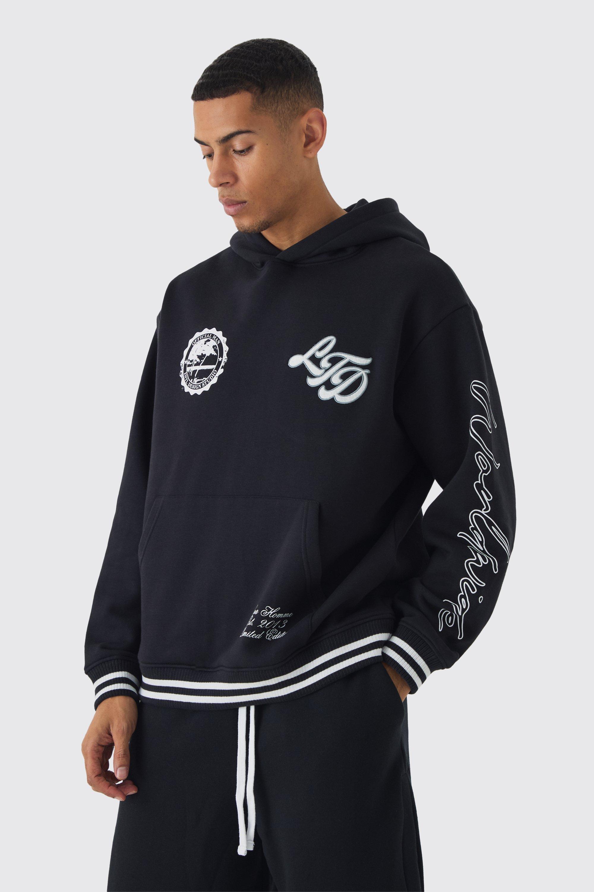 Oversized Embroidered Varsity Hoodie | boohooMAN USA Product Image