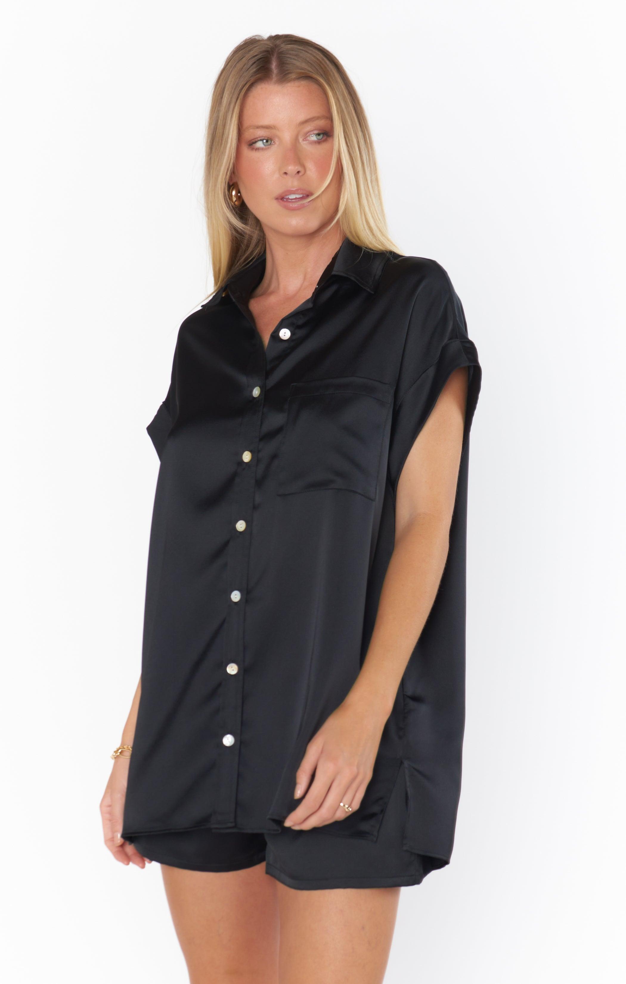 Best Day Button Up ~ Black Luxe Satin Product Image