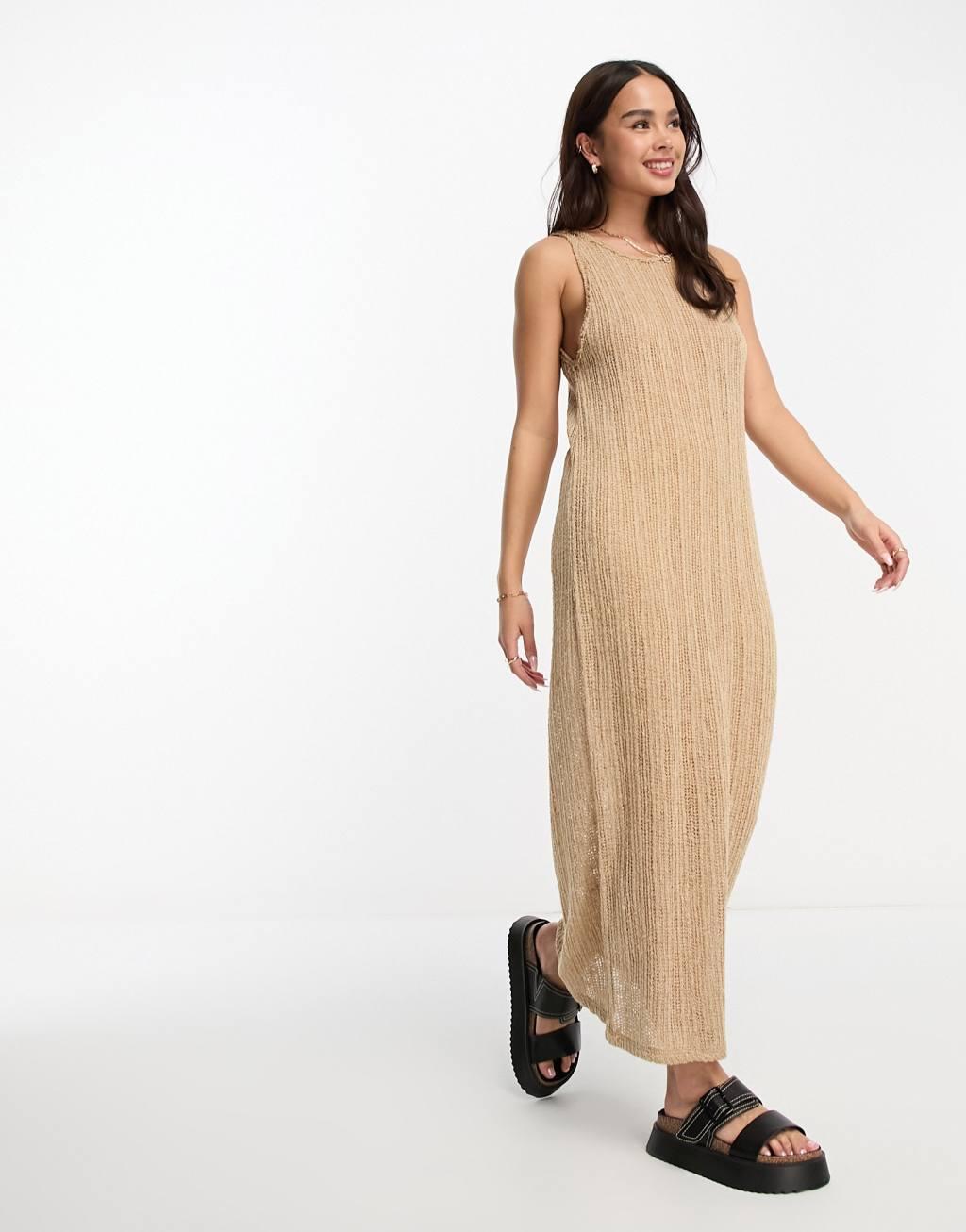 Pull & Bear textured sleeveless column maxi dress Product Image