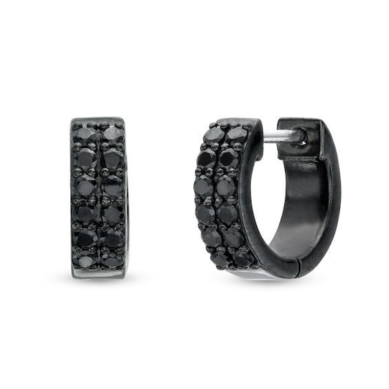 Vera Wang Men 1/2 CT. T.w. Black Diamond Double Row Hoop Earrings in Sterling Silver with Black Ruthenium Plate Product Image