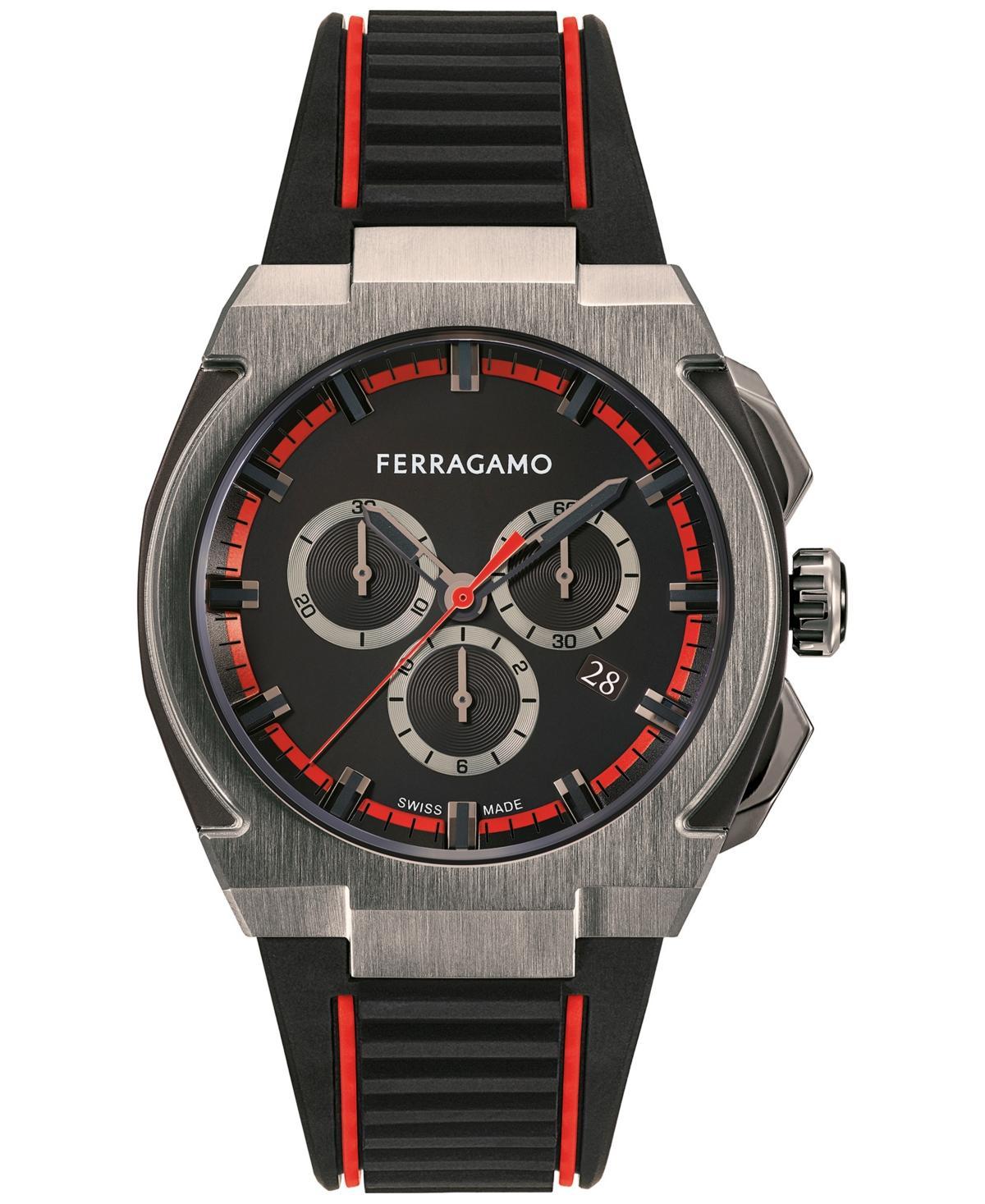 Salvatore Ferragamo Mens Chronograph Edge Black Rubber Strap Watch 43mm Product Image