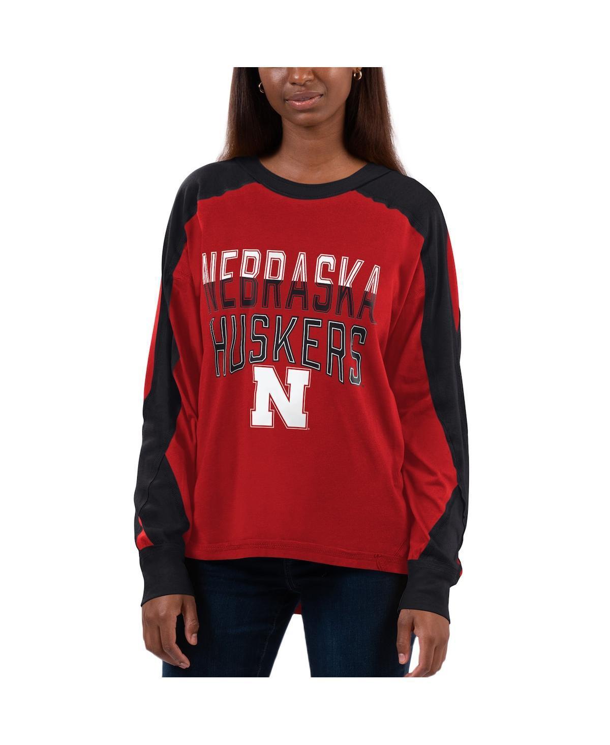 Womens G-III 4Her by Carl Banks Ash/Scarlet Nebraska Huskers Smash Oversized Long Sleeve T-Shirt Product Image