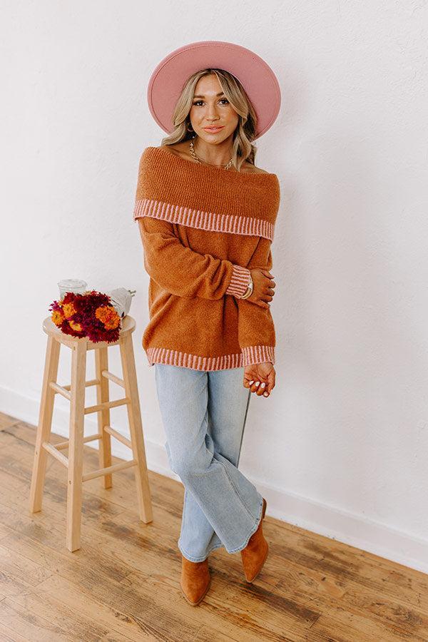 Chic Moment Off Shoulder Knit Sweater in Cinnamon Product Image