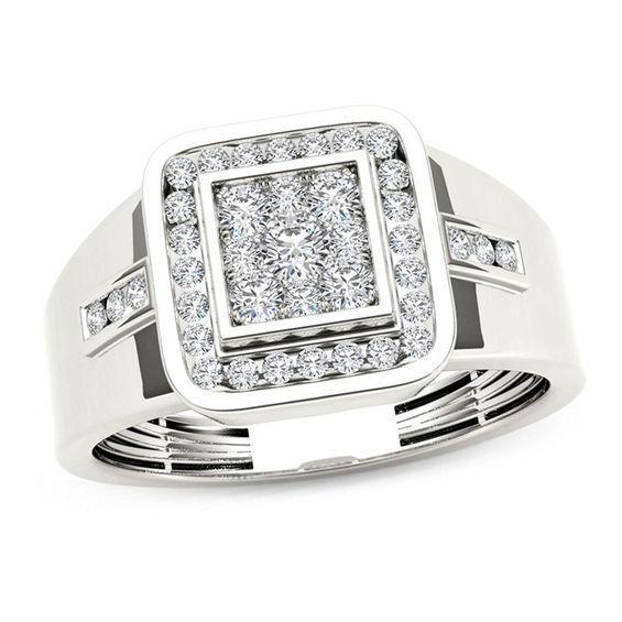 Men's 1/2 CT. T.w. Composite Diamond Square Frame Signet Ring in 14K White Gold Product Image