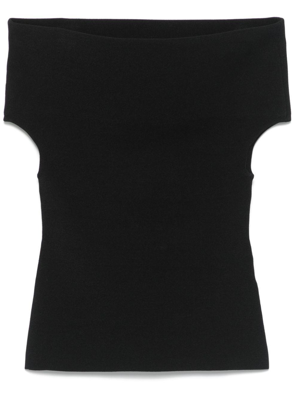 TOTÊME Toteme Off Shoulder Wool And Alpaca Blend Top  Black Wool Product Image