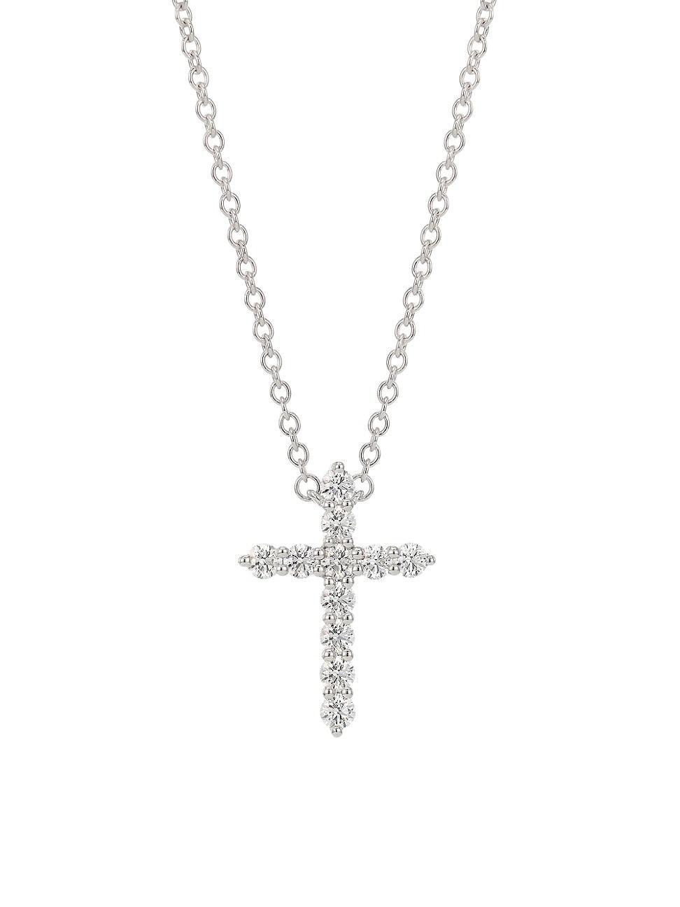 Womens 18K White Gold & Diamond Cross Pendant Necklace Product Image