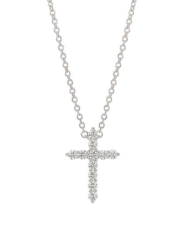 Womens 18K White Gold & Diamond Cross Pendant Necklace Product Image