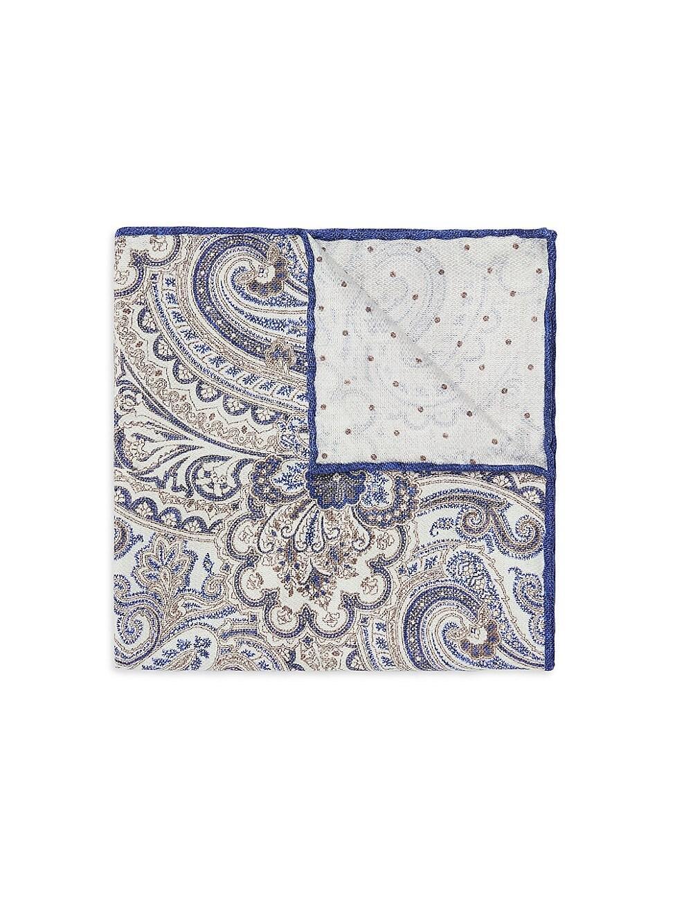 Mens Double Face Silk Pocket Square with Paisley Design Product Image