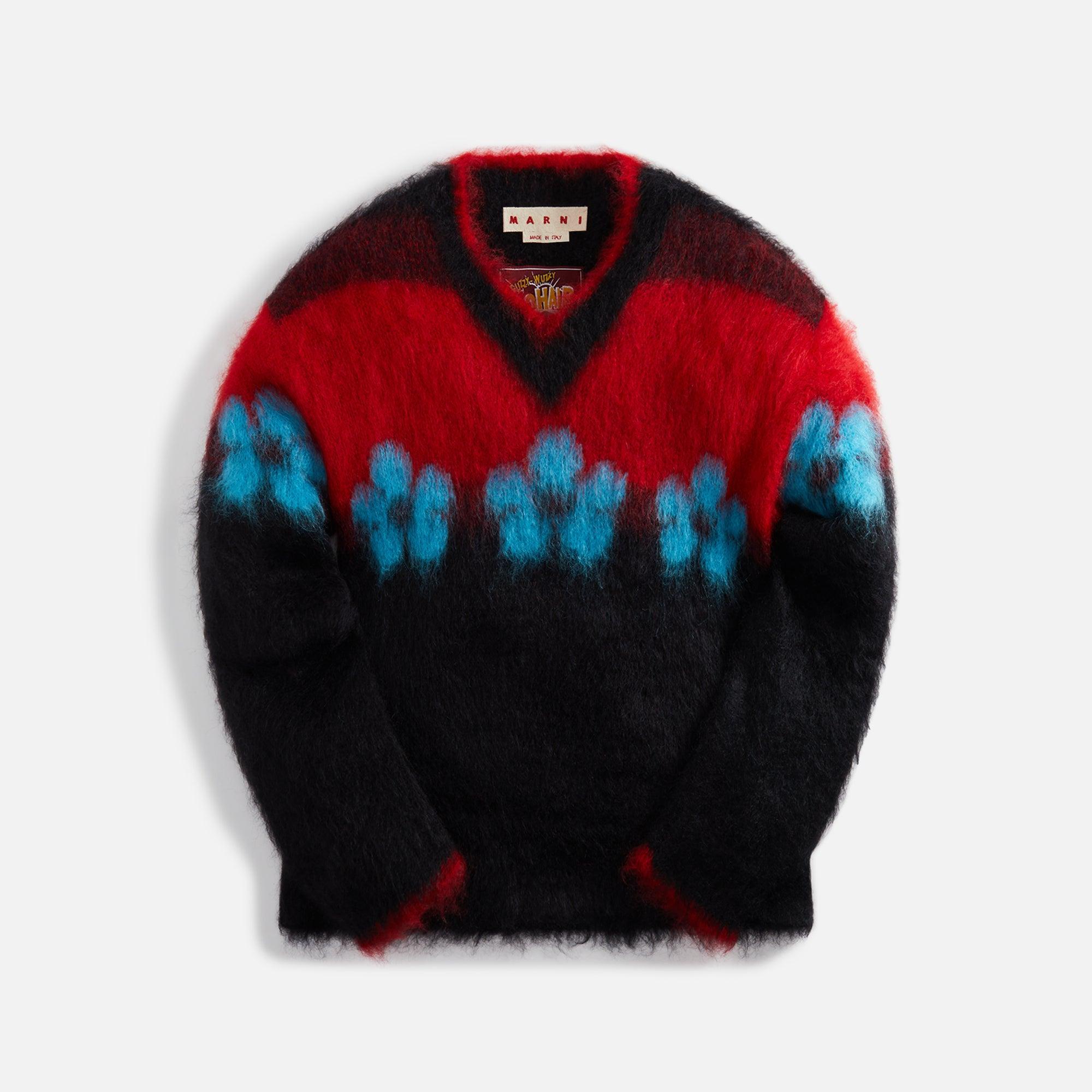 Marni Fuzzy Wuzzy Flowers Mohair Blend Sweater – Black / Red Male Product Image